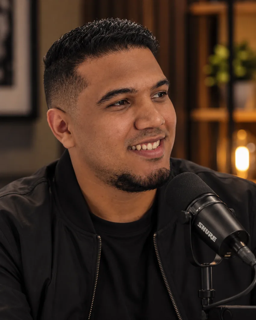 Jezeel Dalis en un estudio de podcast